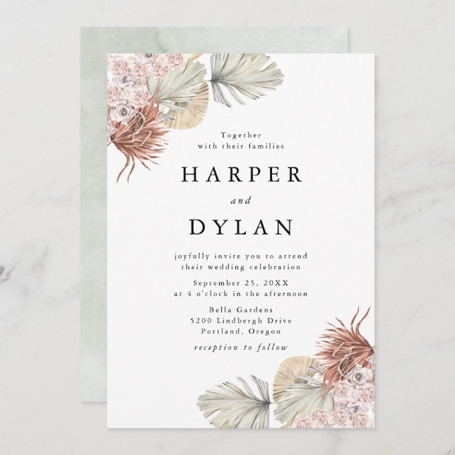 Tropiska Kärlek Watercolor Blommigt Bröllop Inbjudningar (Fram/baksida)