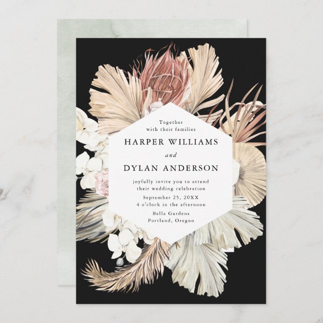 Tropiska Kärlek Watercolor Blommigt Bröllop Inbjudningar (Fram/baksida)