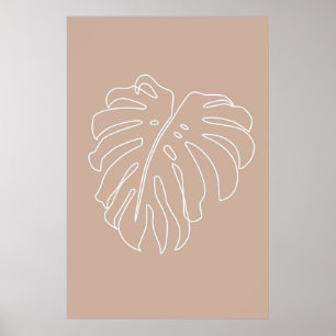 Tropiska konturen teckning. Monstera löv Poster