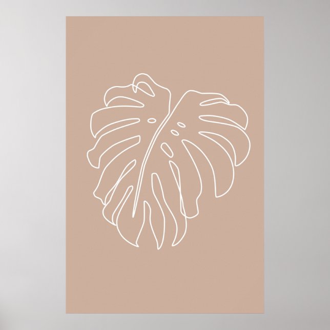 Tropiska konturen teckning. Monstera löv Poster (Framsidan)