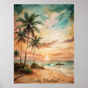 Tropiska Krabi Thailand Strand Solnedgång Poster