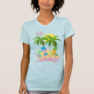 Tropiska kvinnor för strand för t shirt