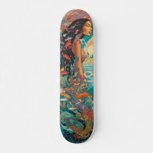 Tropiska kvinnor och fiskens vintage mini skateboard bräda 18,5 cm