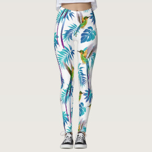 Tropiska Lång Svan Hummingbird Leggings