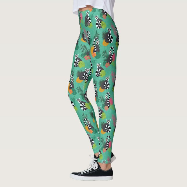 Tropiska Lemurs - Aquamarin Leggings (Vänster)