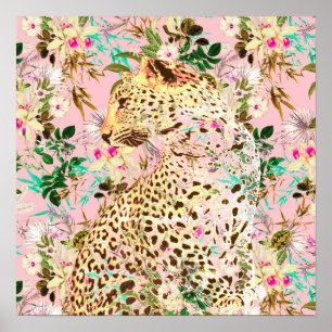 Tropiska leoparder blommigt Hawaiian mönster Poster