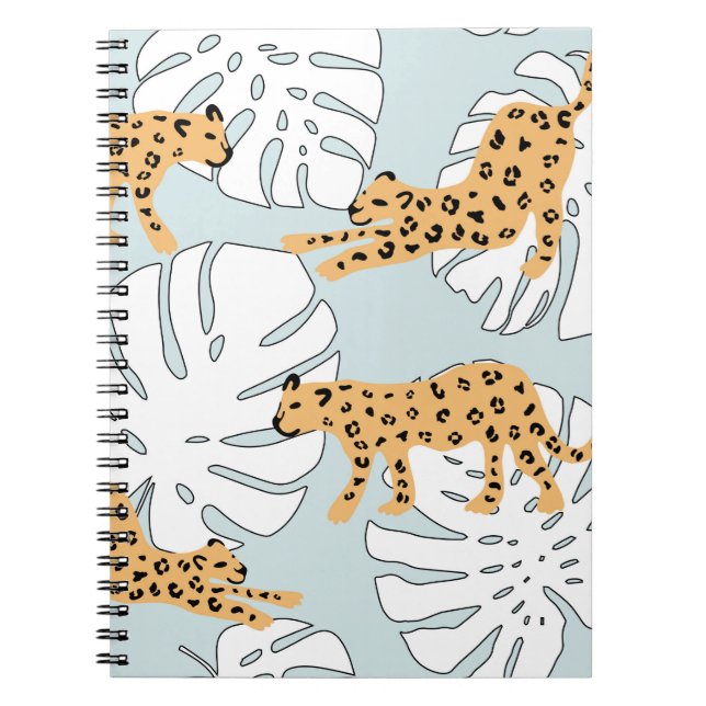 Tropiska leoparder och monstera handflatan löv, e anteckningsbok (Framsidan)