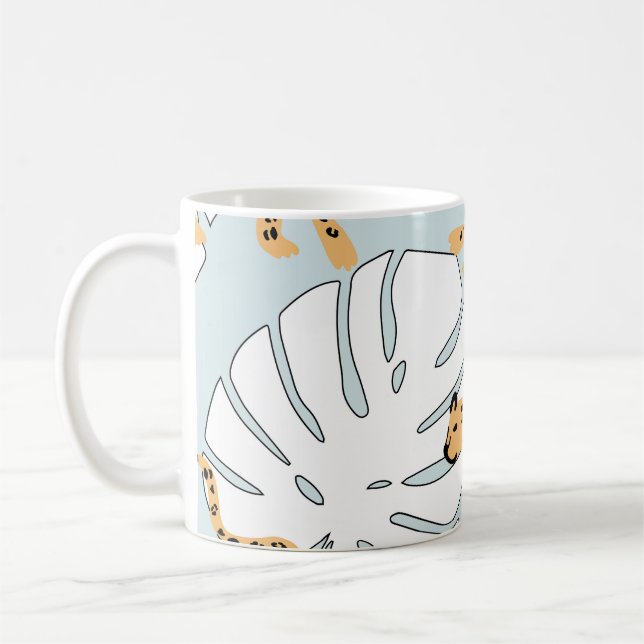 Tropiska leoparder och monstera handflatan löv, e kaffemugg (Vänster)
