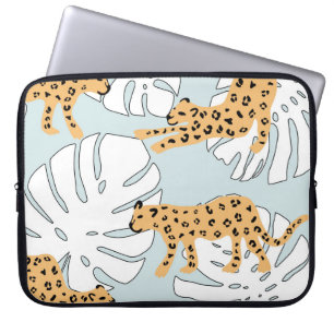 Tropiska leoparder och monstera handflatan löv, e laptop fodral