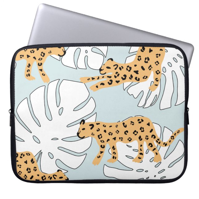 Tropiska leoparder och monstera handflatan löv, e laptop fodral (Framsidan)