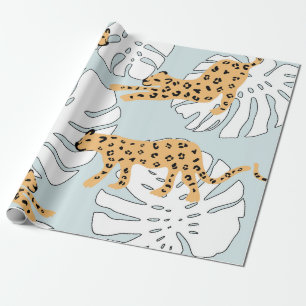 Tropiska leoparder och monstera handflatan löv, e presentpapper