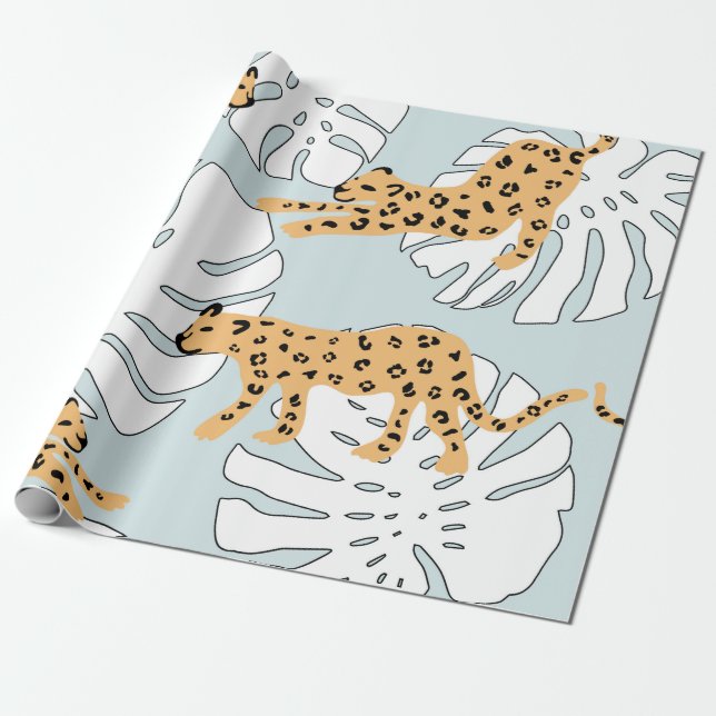 Tropiska leoparder och monstera handflatan löv, e presentpapper (Utrullad)