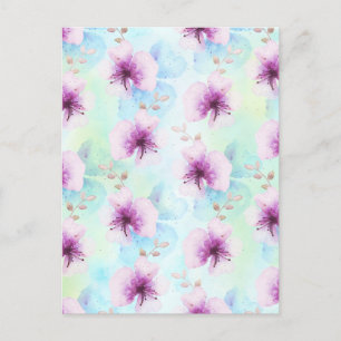Tropiska lila Watercolor Flowers Vykort