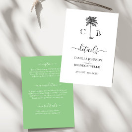 Tropiska Lime Green Handflatan Monogram Bröllop Tilläggskort