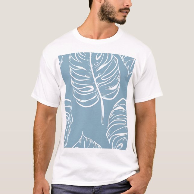 Tropiska Löv Abstrakten: Sömlös Greenery. T Shirt (Framsida)