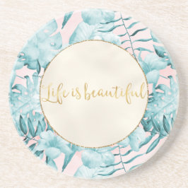 Tropiska Löv Aqua Guld Underlägg