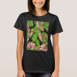 Tropiska Löv av Banana och Monstera Rosa Grönt T Shirt