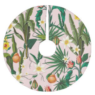Tropiska löv, blomma, frukt, mönster. julgransmatta borstad polyester