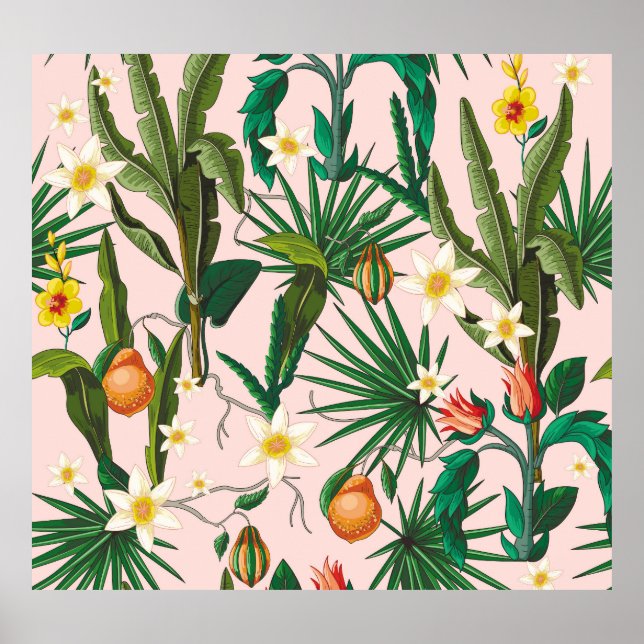 Tropiska löv, blomma, frukt, mönster. poster (Framsidan)