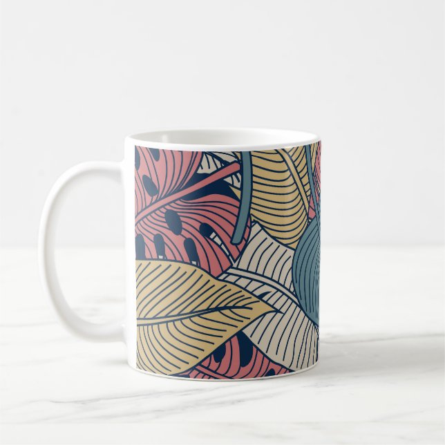 Tropiska Löv, Blommigt Sömlös bakgrund. Kaffemugg (Vänster)