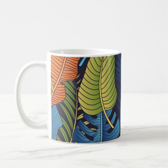Tropiska löv, blommigt sömlös mönster. kaffemugg (Vänster)
