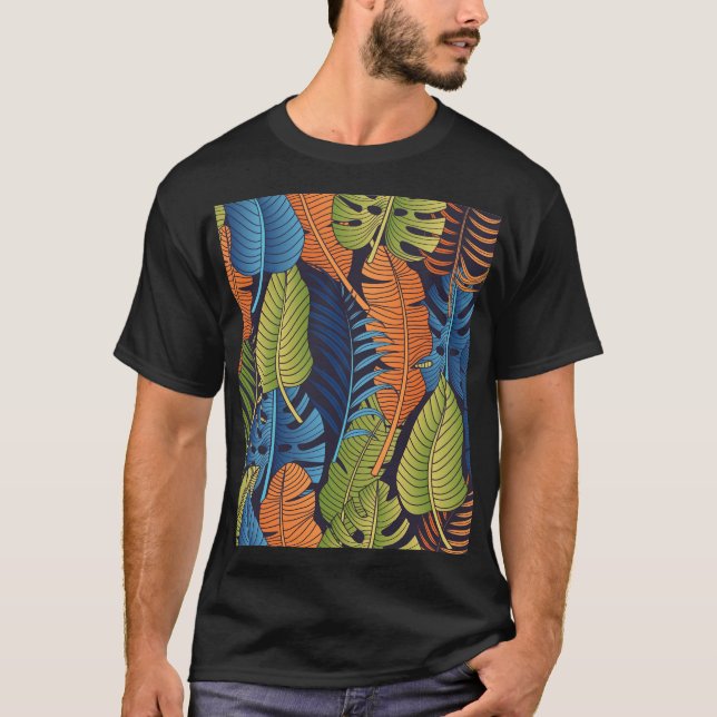 Tropiska löv, blommigt sömlös mönster. t shirt (Framsida)