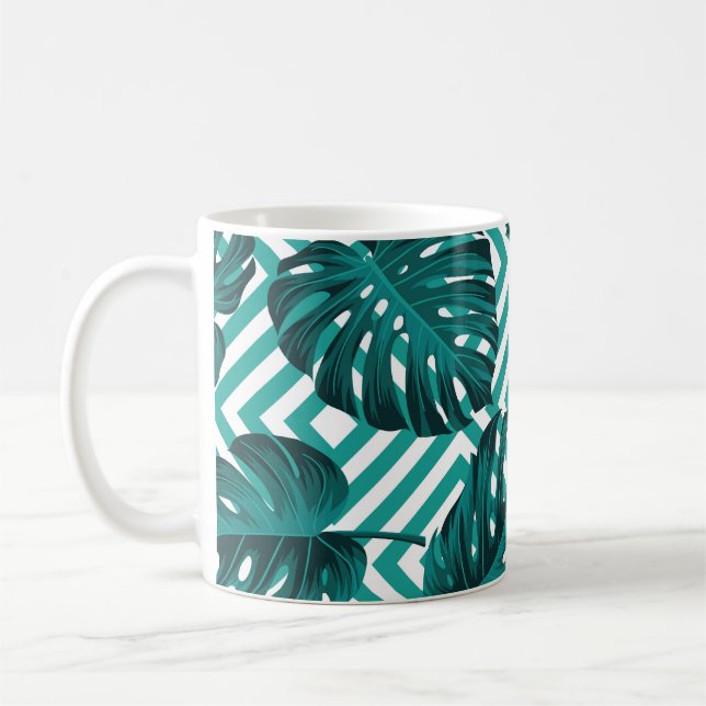 Tropiska Löv: Blommigt Sömlöst Mönster. Kaffemugg (Vänster)