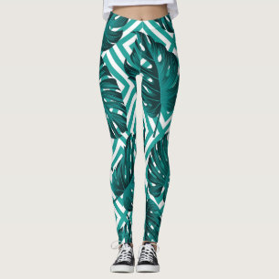 Tropiska Löv: Blommigt Sömlöst Mönster. Leggings