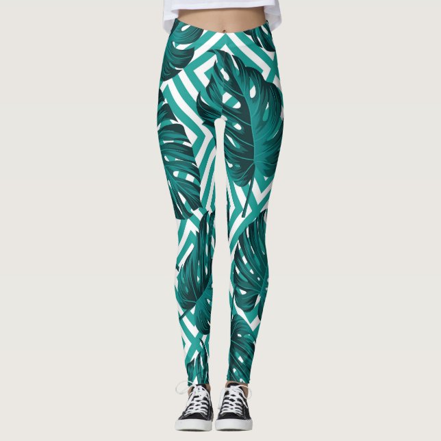 Tropiska Löv: Blommigt Sömlöst Mönster. Leggings (Framsida)