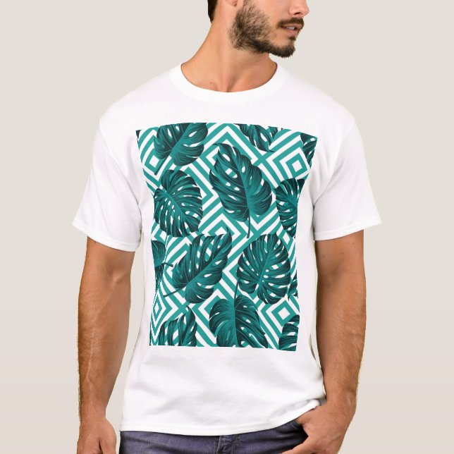Tropiska Löv: Blommigt Sömlöst Mönster. T Shirt (Framsida)