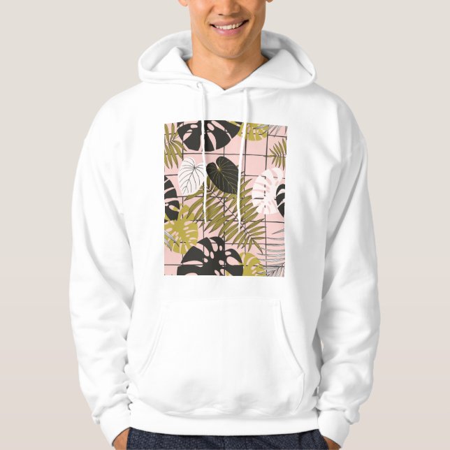Tropiska löv, blommor, handmålat mönster. hoodie (Framsida)