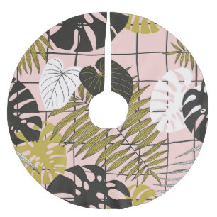 Tropiska löv, blommor, handmålat mönster. julgransmatta borstad polyester