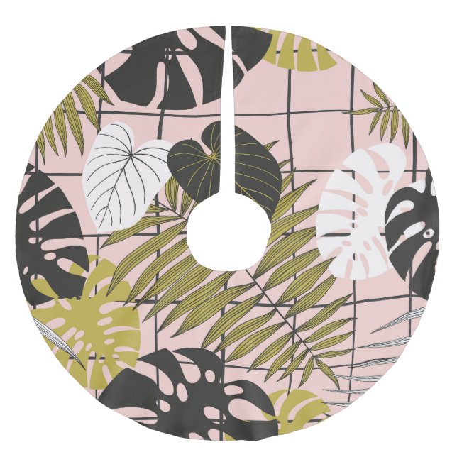 Tropiska löv, blommor, handmålat mönster. julgransmatta borstad polyester (Framsidan)