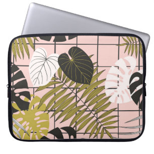 Tropiska löv, blommor, handmålat mönster. laptop fodral