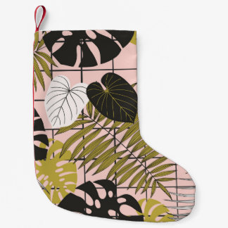 Tropiska löv, blommor, handmålat mönster. liten julstrumpa