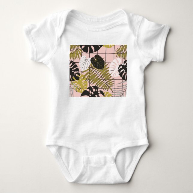 Tropiska löv, blommor, handmålat mönster. t shirt (Framsida)