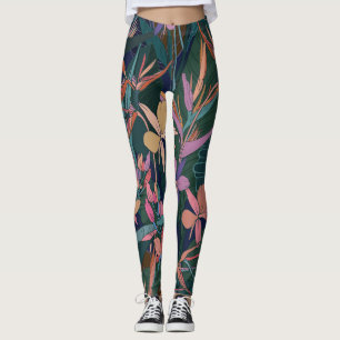 Tropiska löv, blommor: inre vintage. leggings