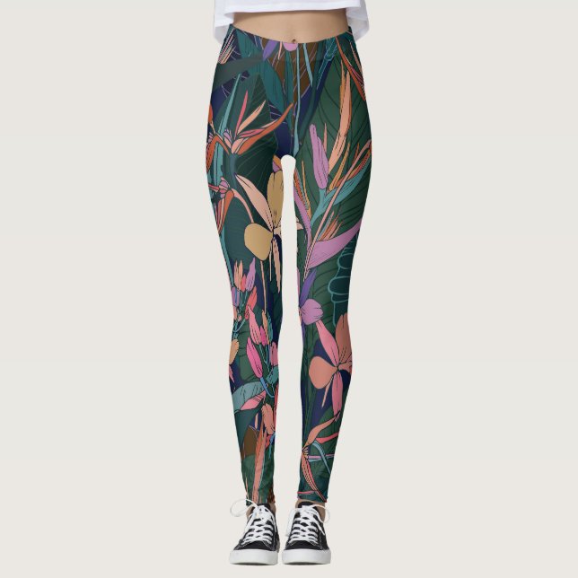 Tropiska löv, blommor: inre vintage. leggings (Framsida)