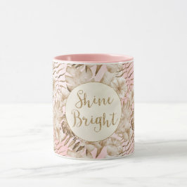 Tropiska Löv Cream Guld Glitter Shine Mugg