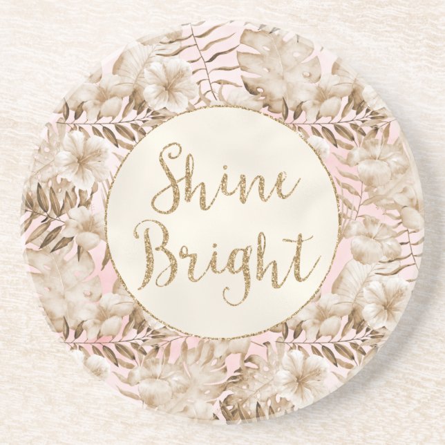 Tropiska Löv Cream  Guld Glitter Shine Underlägg (Framsidan)