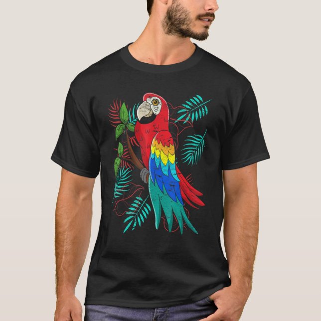 Tropiska Löv Exotic Bird Jungle Animal Macaw P T Shirt (Framsida)
