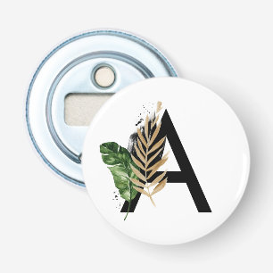 Tropiska Löv Faux Gold Foil Brev A Monogram Flasköppnare