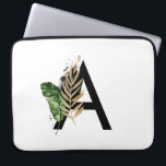 Tropiska Löv Faux Gold Foil Brev A Monogram Laptop Fodral<br><div class="desc">Tropiska Löv Faux Guld Foil Brev A Monogram Laptop sleeve | Boho monogram laptop sleeve med vattenfärgade tropiska löv med faux guld-folie. Det tropiska laptop sleeve är perfekt till sommaren. Den här designen finns i andra artiklar.</div>