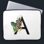 Tropiska Löv Faux Gold Foil Brev A Monogram Laptop Fodral<br><div class="desc">Tropiska Löv Faux Guld Foil Brev A Monogram Laptop sleeve | Boho monogram laptop sleeve med vattenfärgade tropiska löv med faux guld-folie. Det tropiska laptop sleeve är perfekt till sommaren. Den här designen finns i andra artiklar.</div>