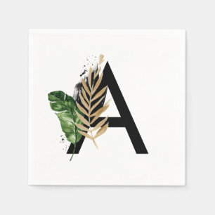 Tropiska Löv Faux Gold Foil Brev A Monogram Pappersservett