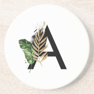 Tropiska Löv Faux Gold Foil Brev A Monogram Underlägg