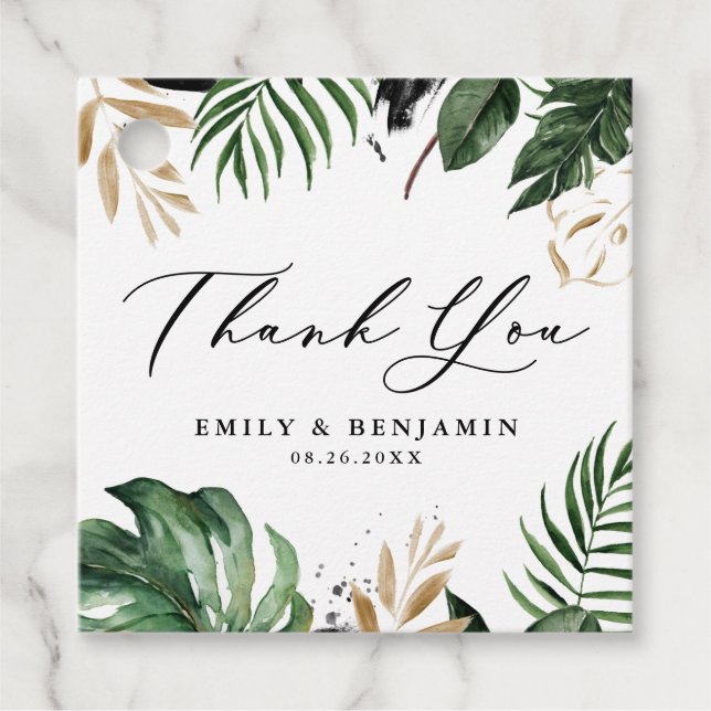 Tropiska Löv Faux Gold Foil Bröllop Tack Gåvor Etiketter (Framsida)