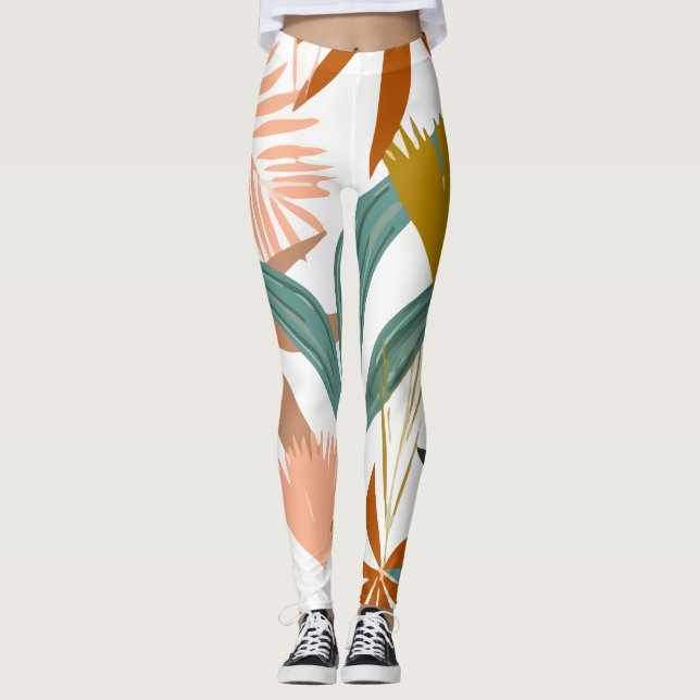 Tropiska Löv Flowers Leggings (Framsida)