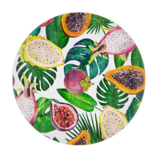 Tropiska löv, frukter, gouache sömlös mönster.