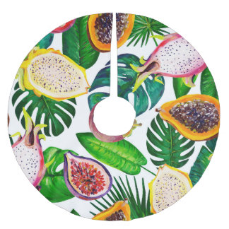 Tropiska löv, frukter, gouache sömlös mönster. julgransmatta borstad polyester